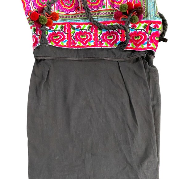 Boho Embroidery Multi-Color Flowers Weekender Hobo Tote Pom-Poms Inside Zip #02 - Picture 12 of 15